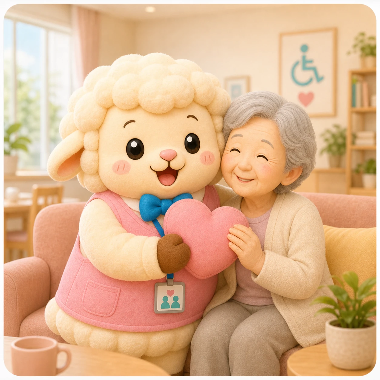 安心感を伝えるひつじのキャラクターイラスト
