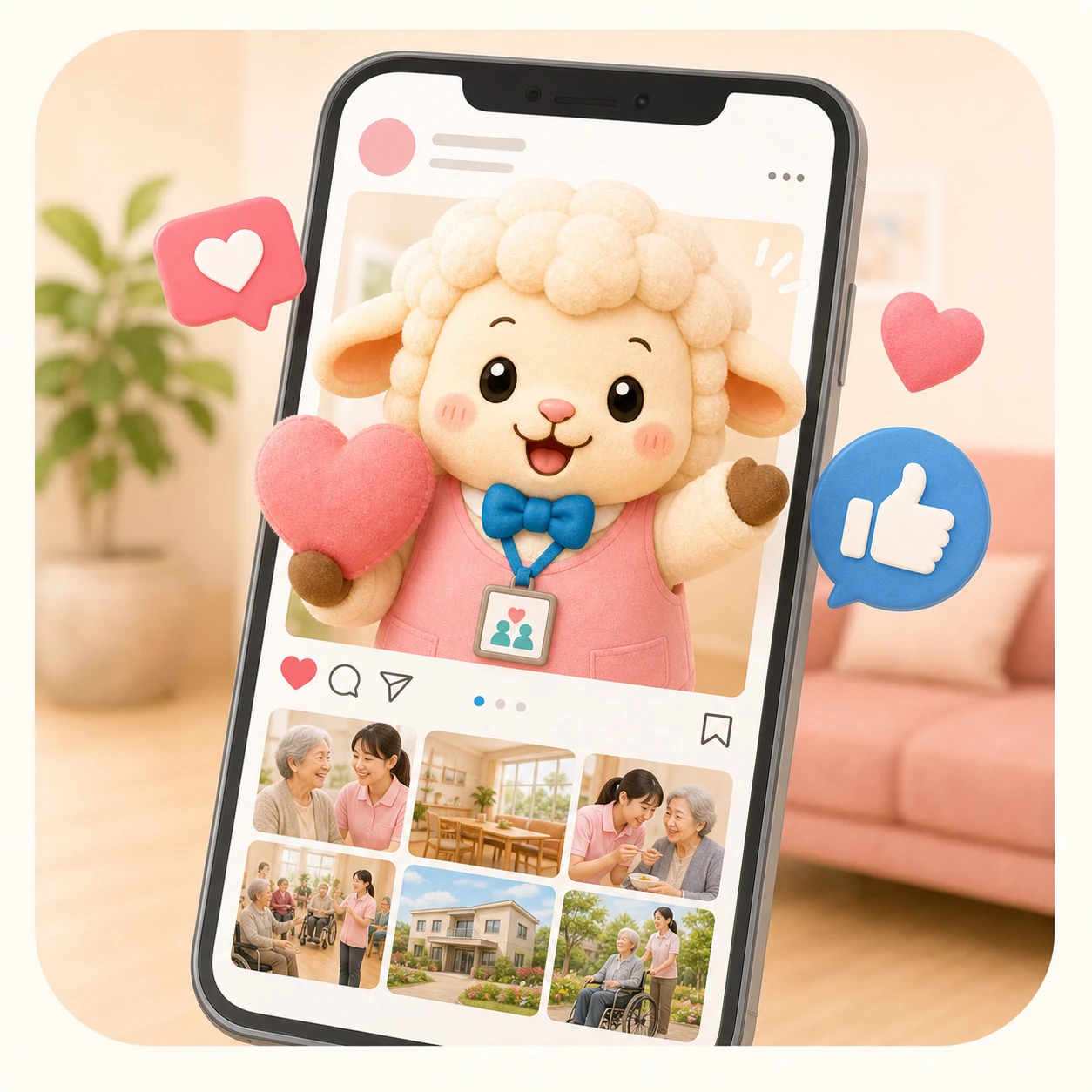 SNS投稿で使うひつじのキャラクターイラスト