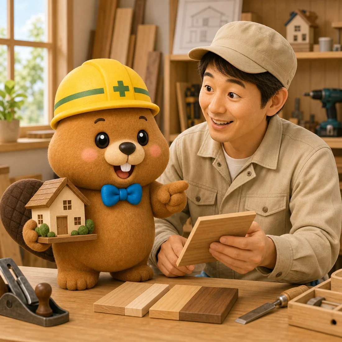 職人の人柄を伝えるビーバーのキャラクターイラスト