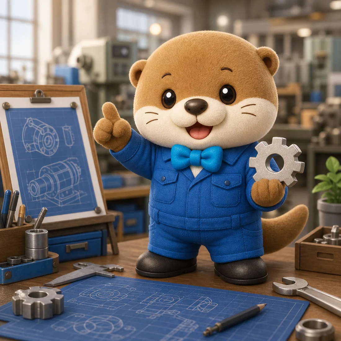 カワウソのキャラクターがものづくりの誠実さを伝えているイラスト