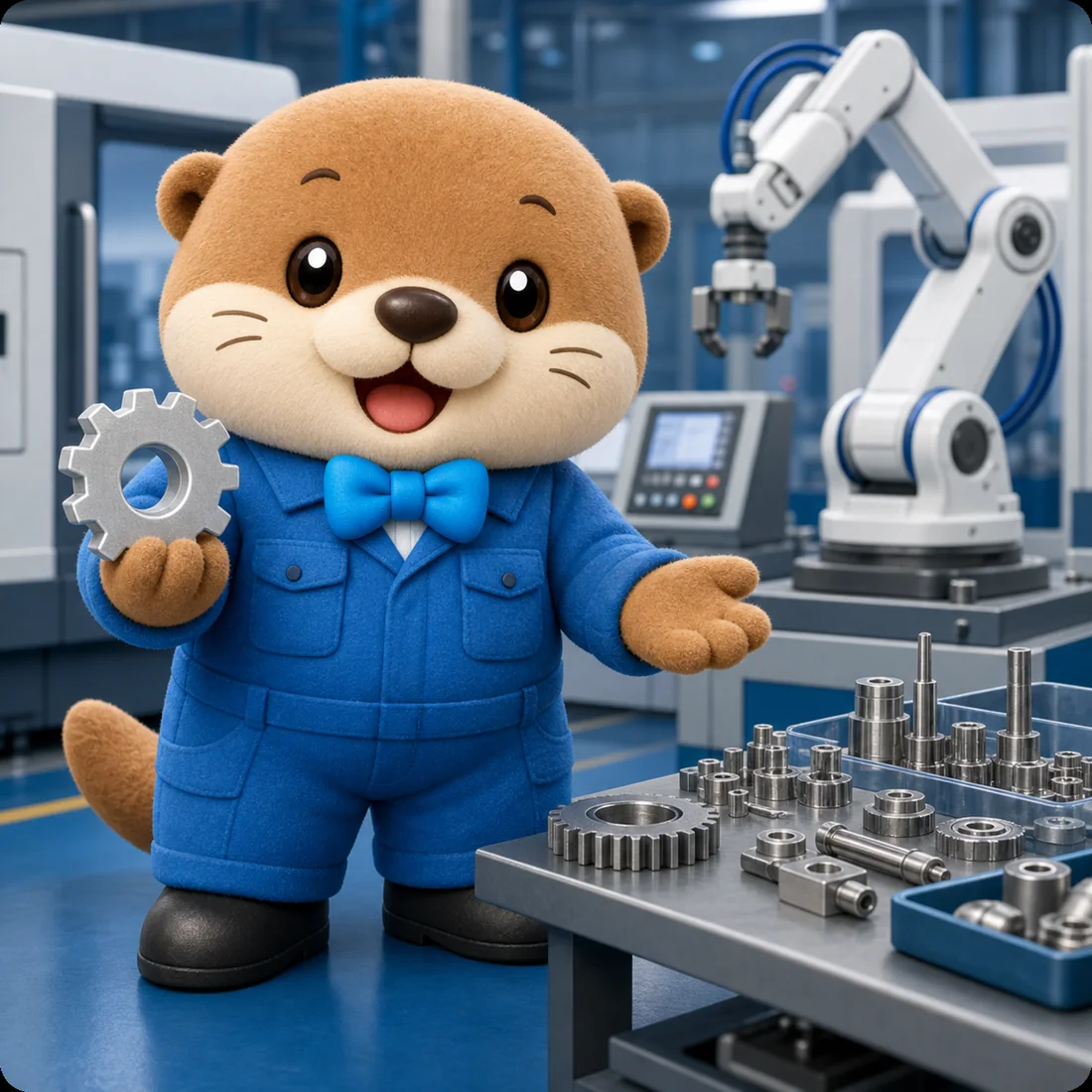 カワウソのキャラクターが技術力を紹介しているイラスト