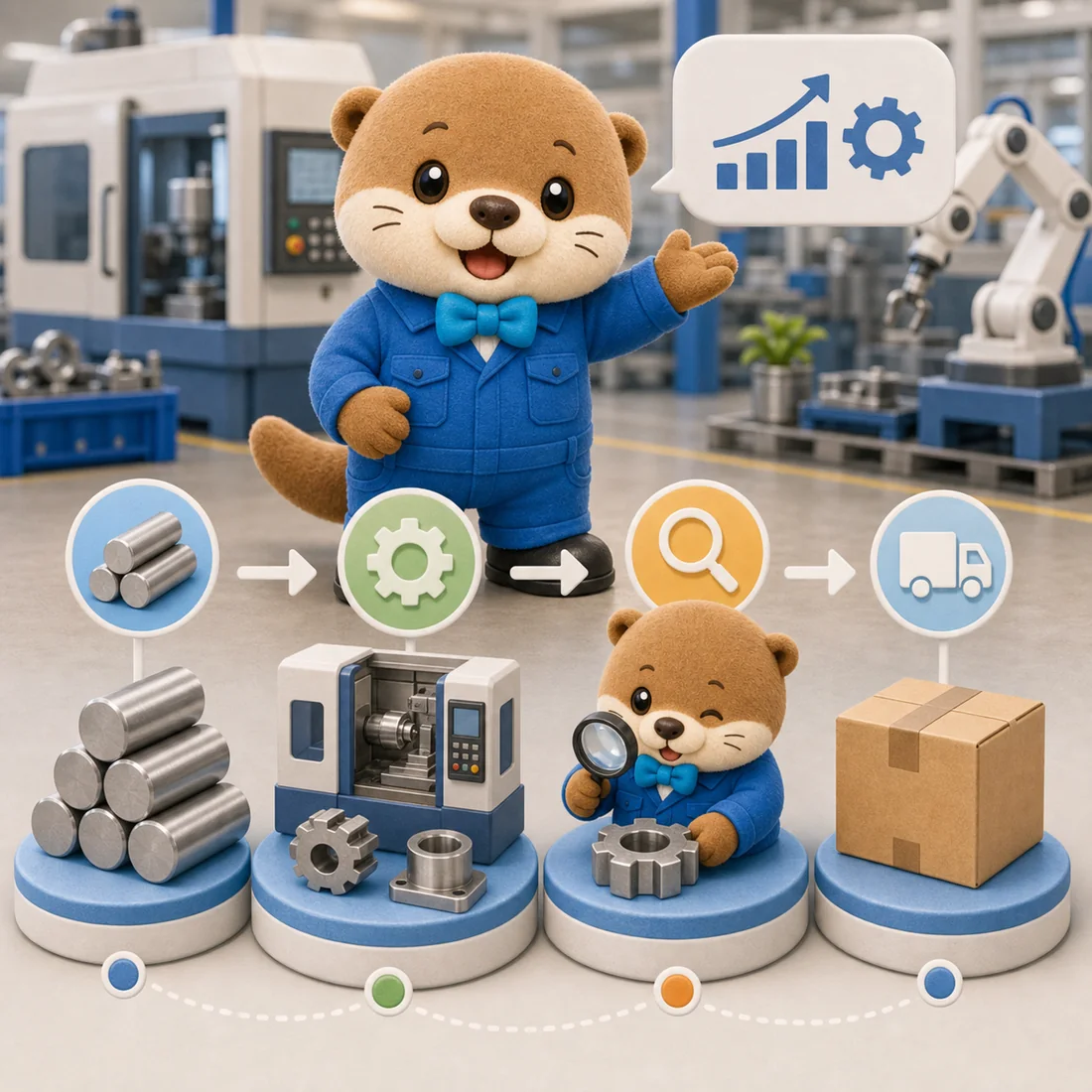 製造工程の案内で使うカワウソのキャラクターイラスト