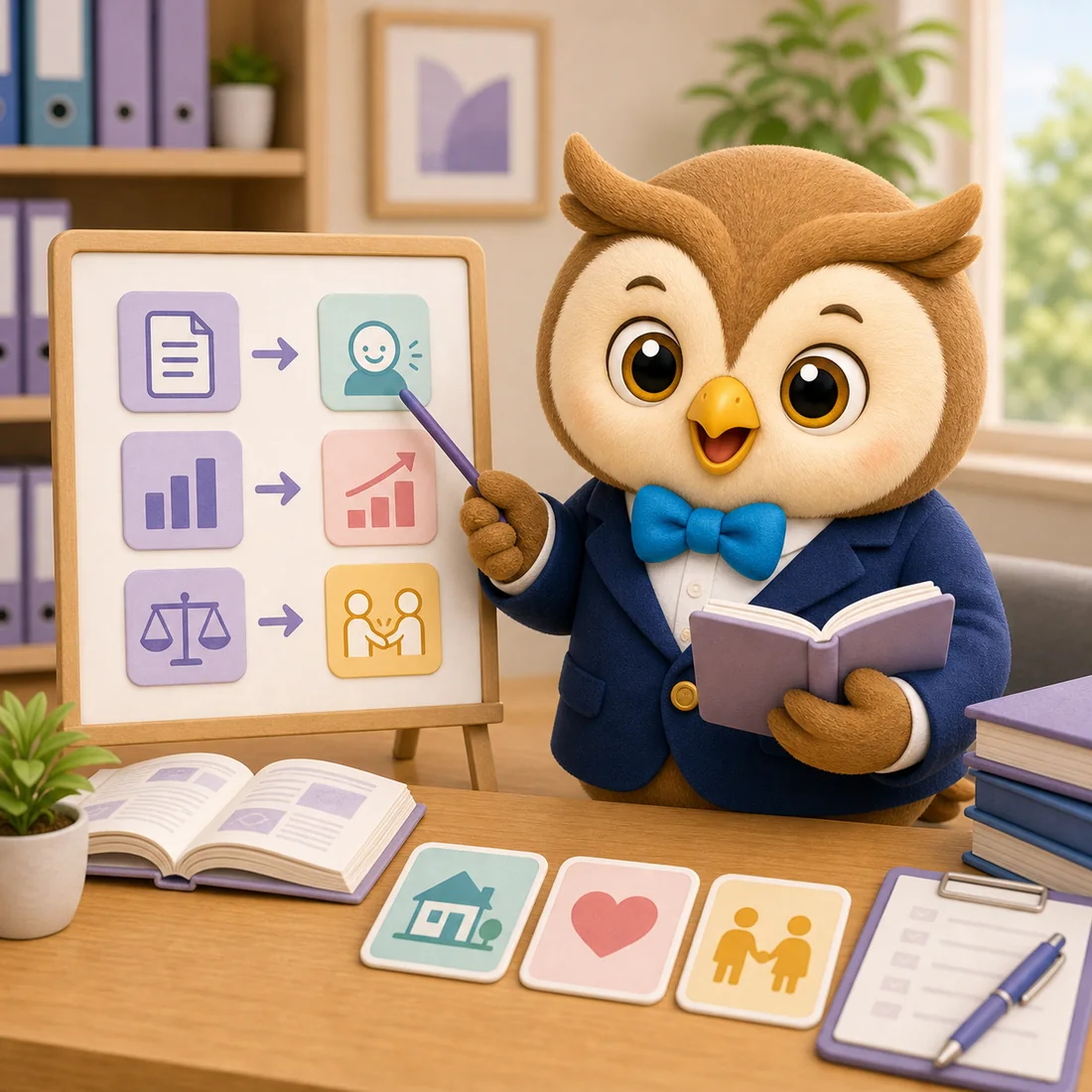 専門用語解説で使うふくろうのキャラクターイラスト