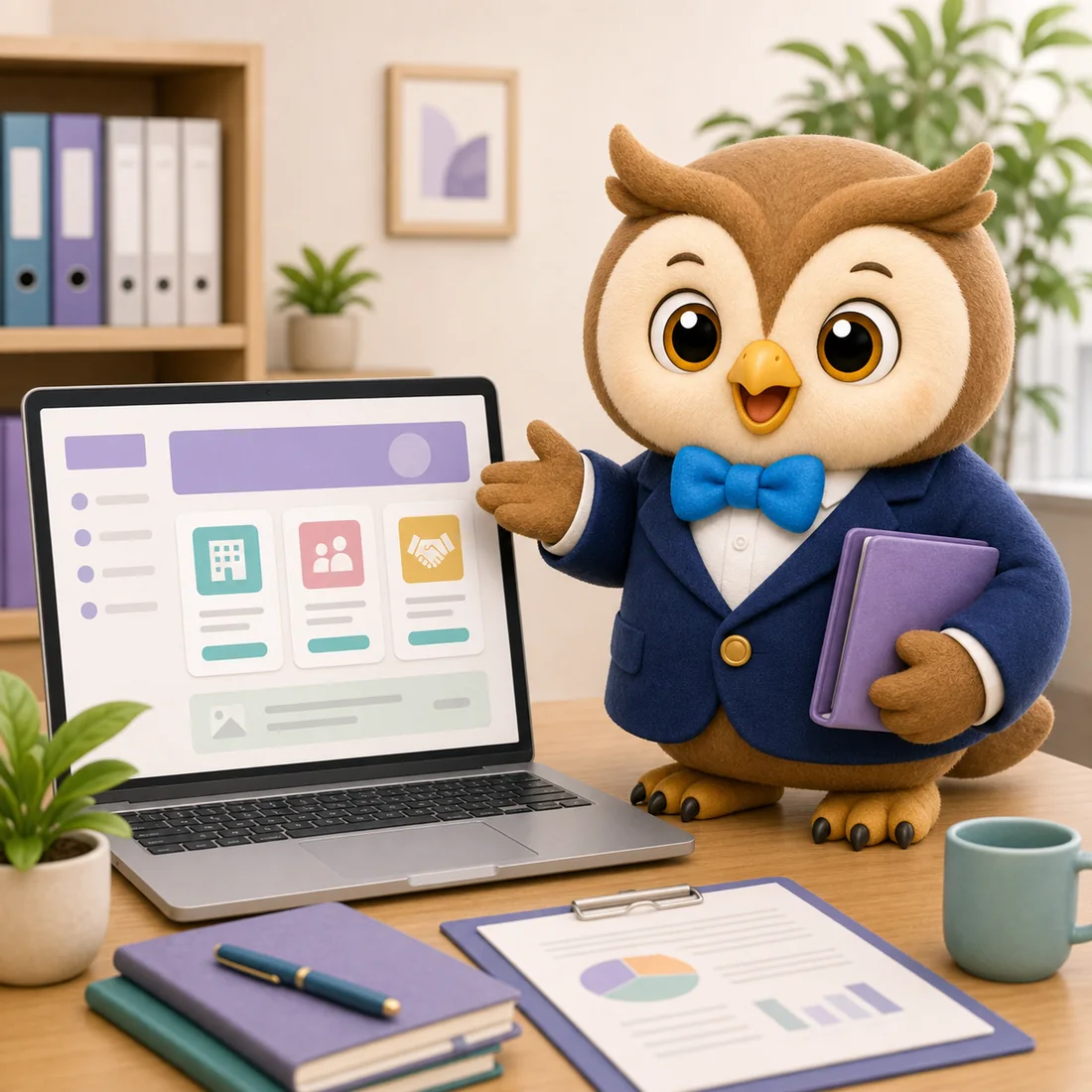 Webサイトで使うふくろうのキャラクターイラスト